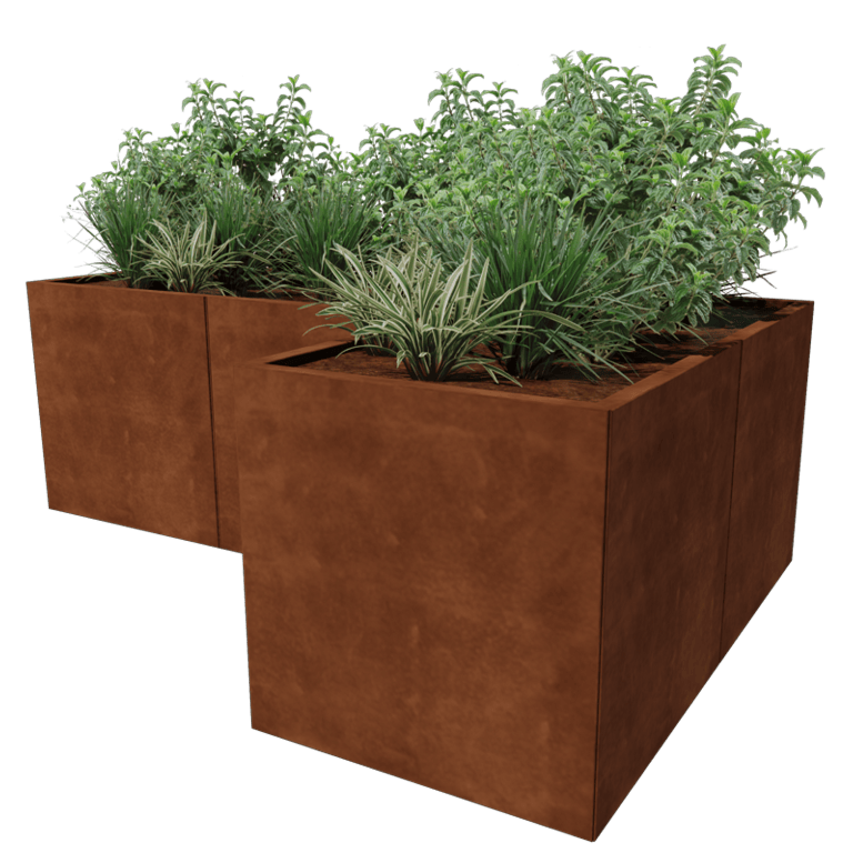 Kruka i cortenstål - L-form - 210 x 140 cm
